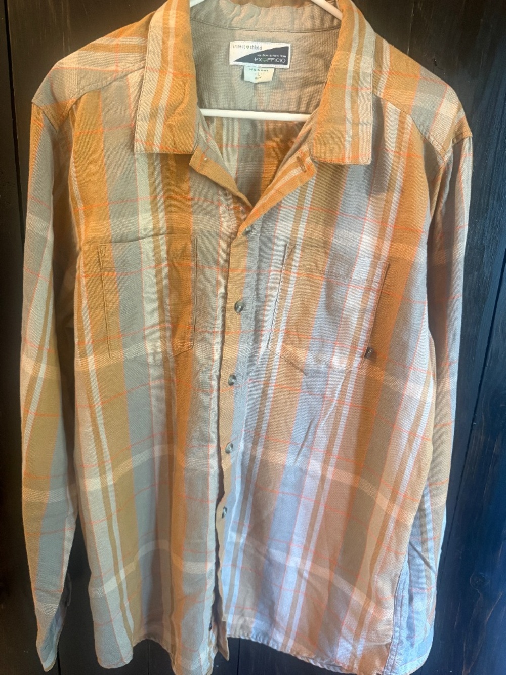 ExOfficio Insect Shield Long Sleeve Hiking Mens Large Plaid Shirt gorpcore fall
